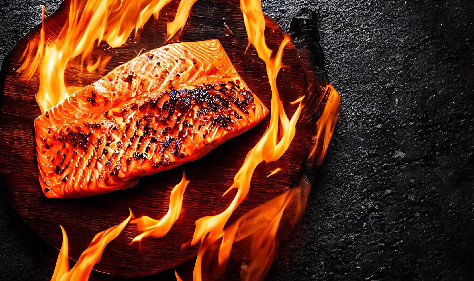 grigliato salmone. salutare cibo al forno salmone. caldo pesce piatto. foto