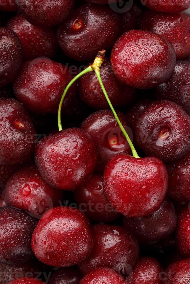 maturo e fresco frutti di bosco di un' dolce ciliegia con acqua gocce avvicinamento. foto