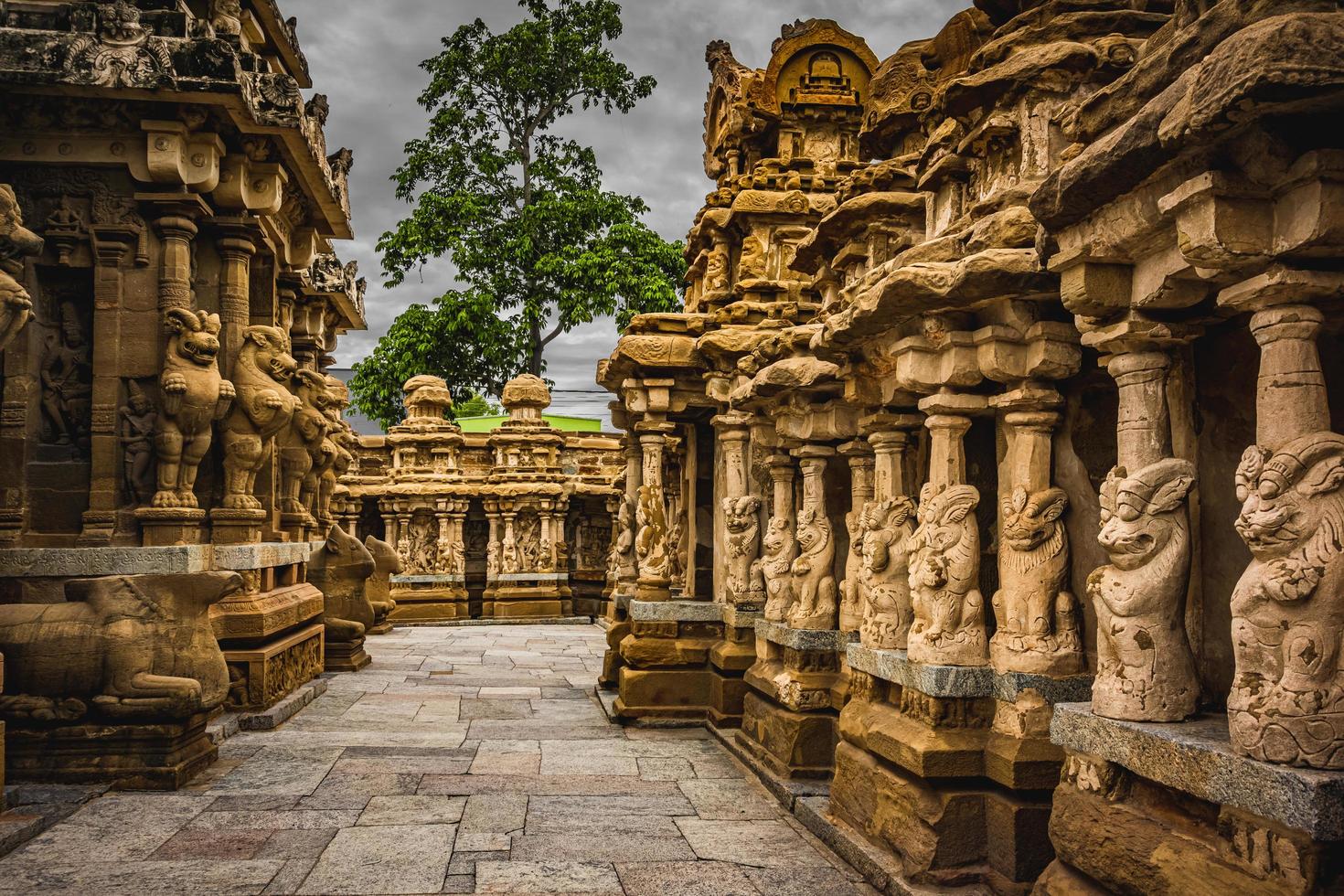 bellissimo pallava architettura e esclusivo sculture a il kanchipuram kailasanathar tempio, il più antico indù tempio nel kanchipuram, tamil nadu - migliore archeologico siti nel Sud India foto