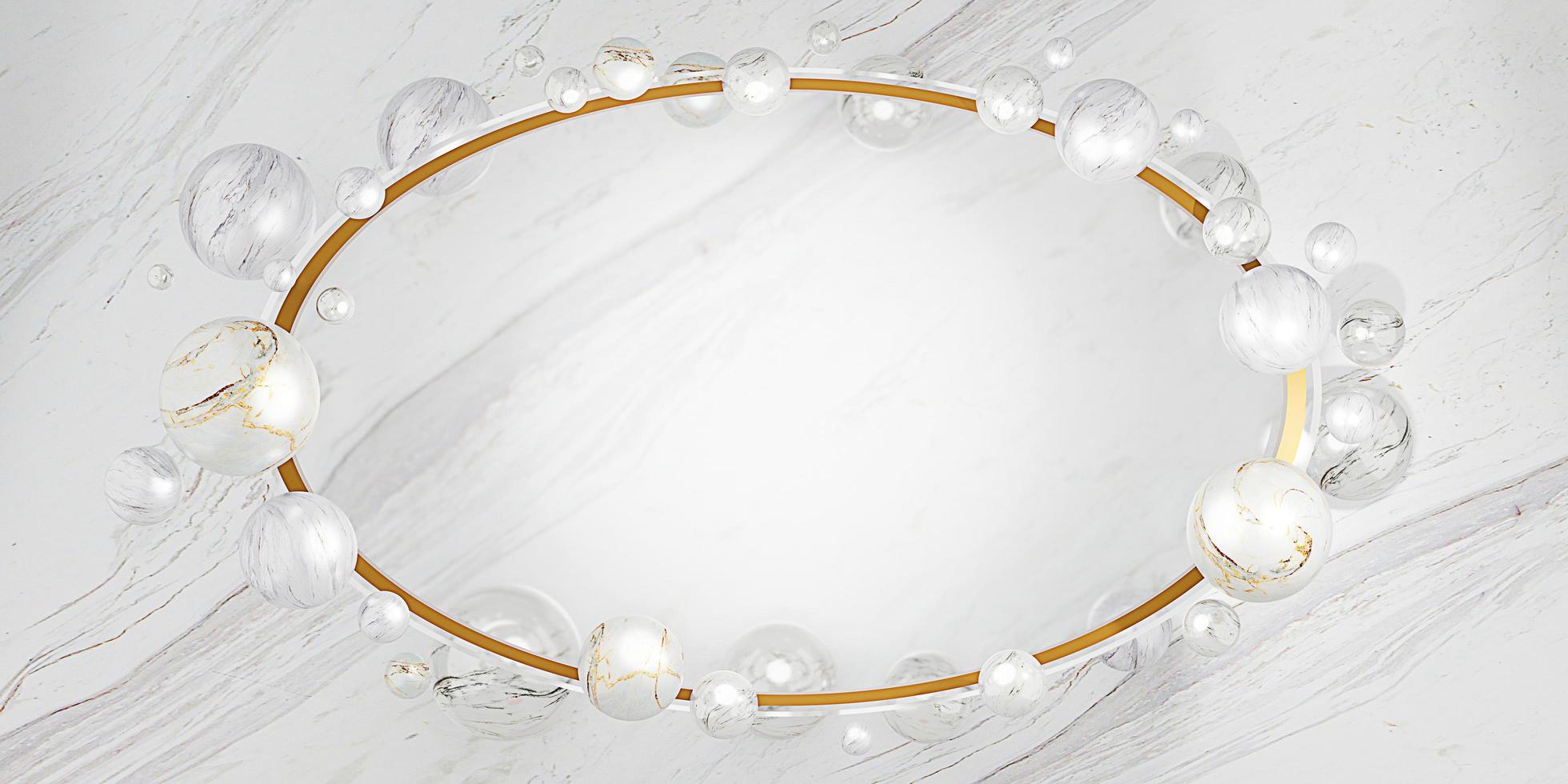 bicchiere telaio con marmorizzato perline cerchio telaio moderno decorativo sfondo 3d illustrazione foto
