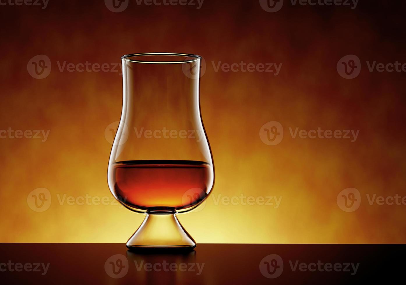 scotch Whisky, Bourbon o Rum nel un' bicchiere su ambra sfondo - 3d illustrazione foto