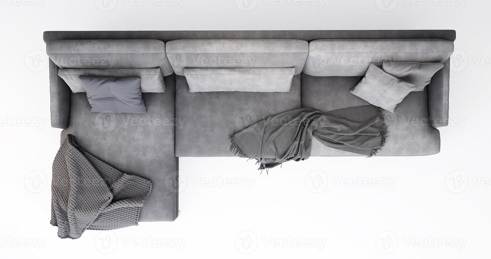 3d mobilia superiore Visualizza moderno tessuto angolo multiposto isolato su un' bianca sfondo con ritaglio sentiero, decorazione design per vivente camera foto