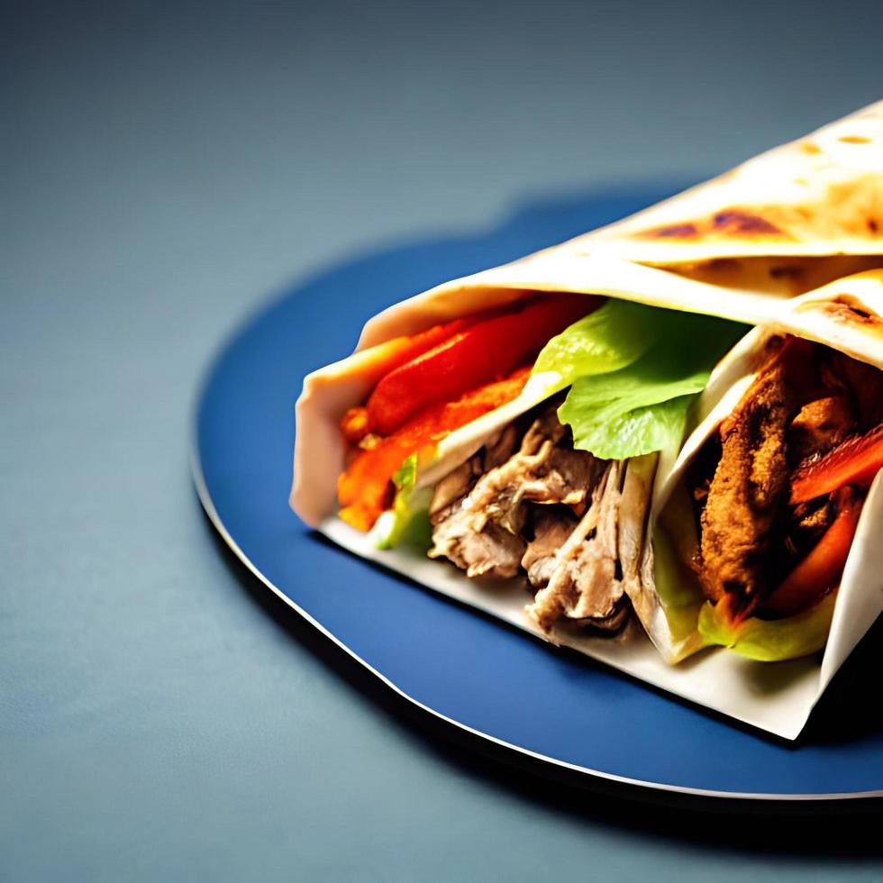 shawarma. doner kebab, fresco verdure e carne. kebab Sandwich vicino su. foto