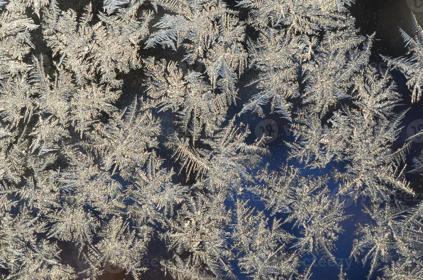 i fiocchi di neve brina brina macro su finestra bicchiere Pannello foto