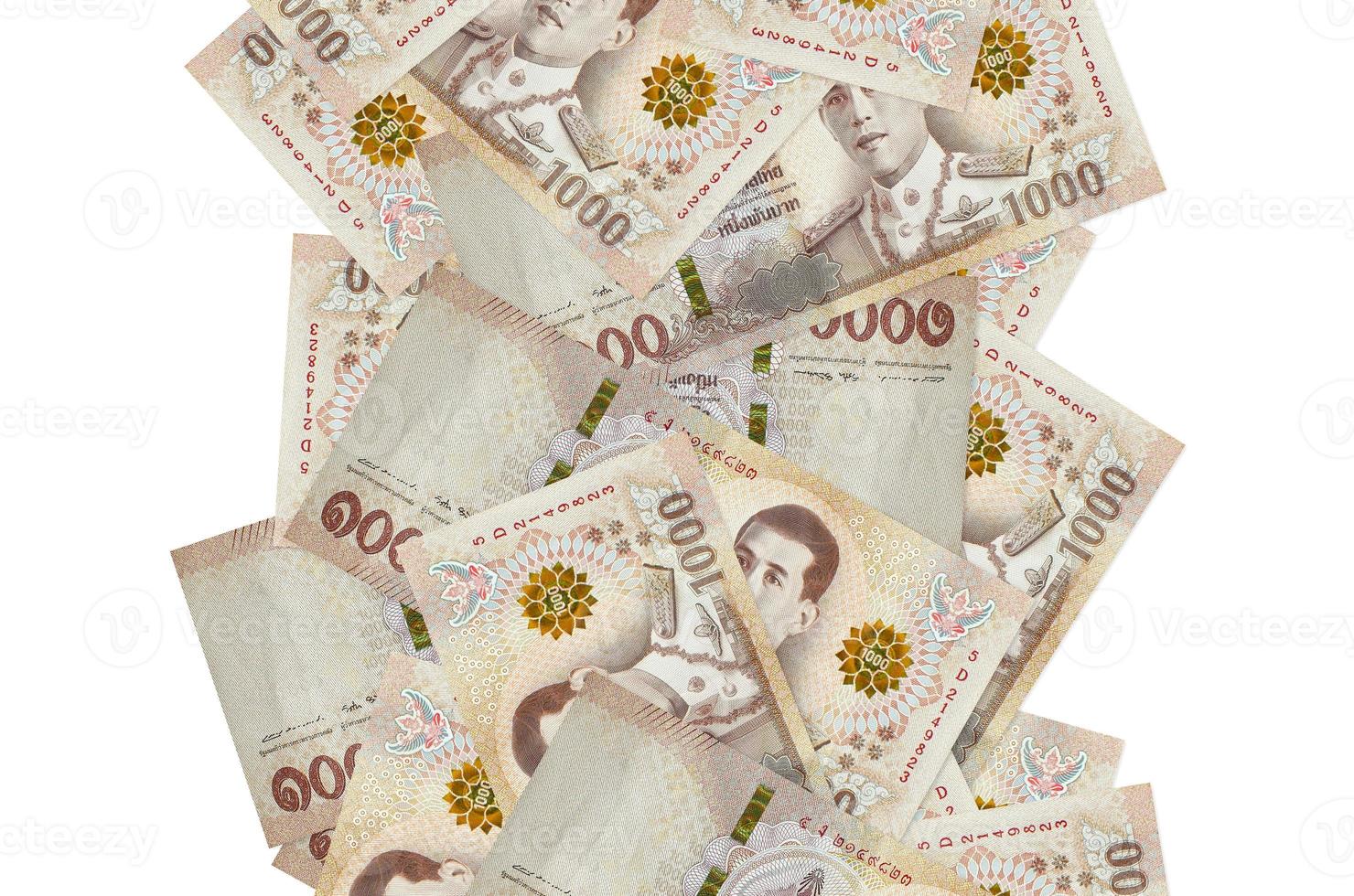 1000 tailandese baht fatture volante giù isolato su bianca. molti banconote caduta con bianca copyspace su sinistra e giusto lato foto