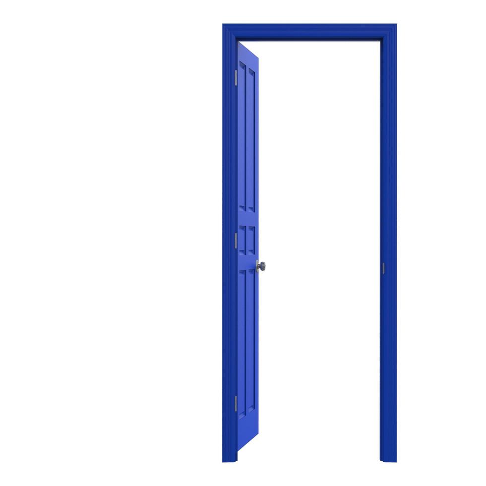 Aperto isolato blu porta chiuso 3d illustrazione interpretazione foto