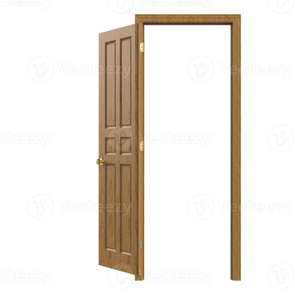 Aperto legna isolato porta chiuso di legno 3d illustrazione interpretazione foto