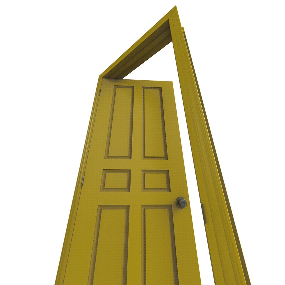 Aperto giallo isolato porta chiuso 3d illustrazione interpretazione foto
