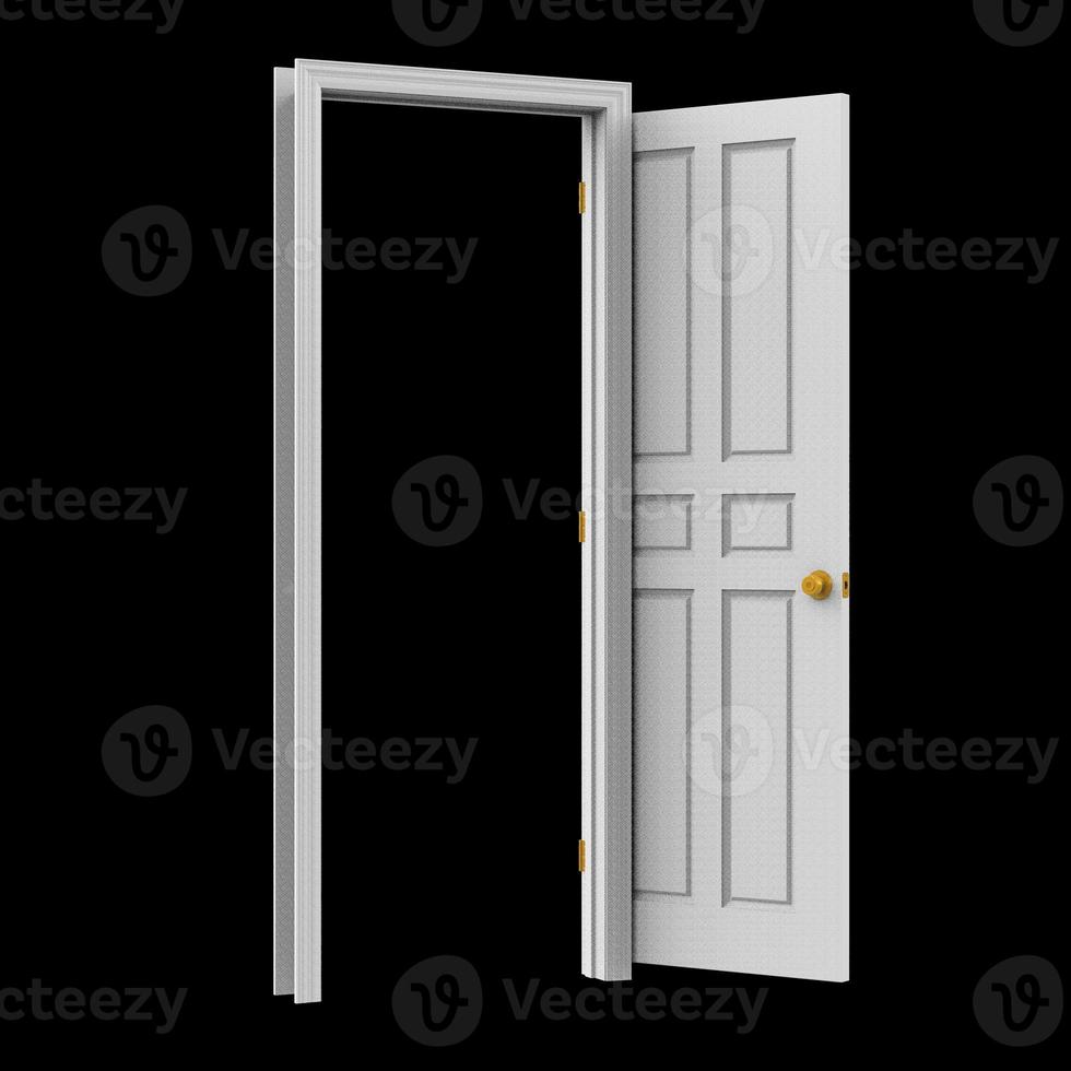Aperto isolato bianca porta chiuso 3d illustrazione interpretazione foto