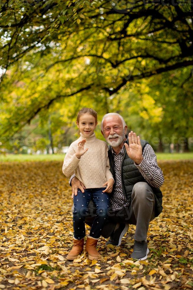 nonno la spesa tempo con il suo nipotina nel parco su autunno giorno foto