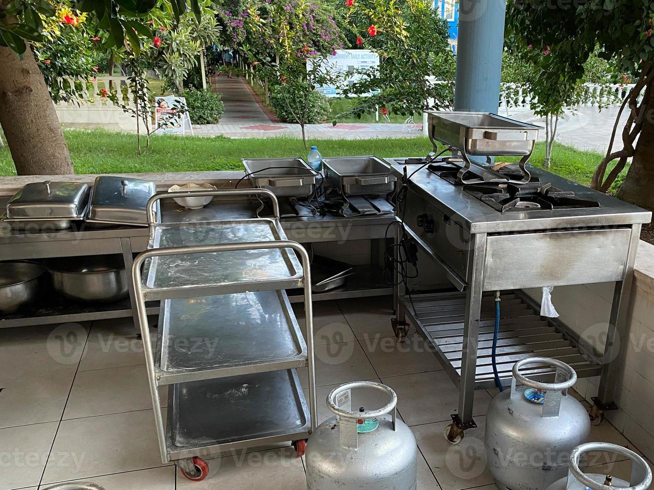 Aperto cucina cibo a un tutto incluso Hotel nel un' turistico caldo tropicale nazione vacanza Paradiso foto