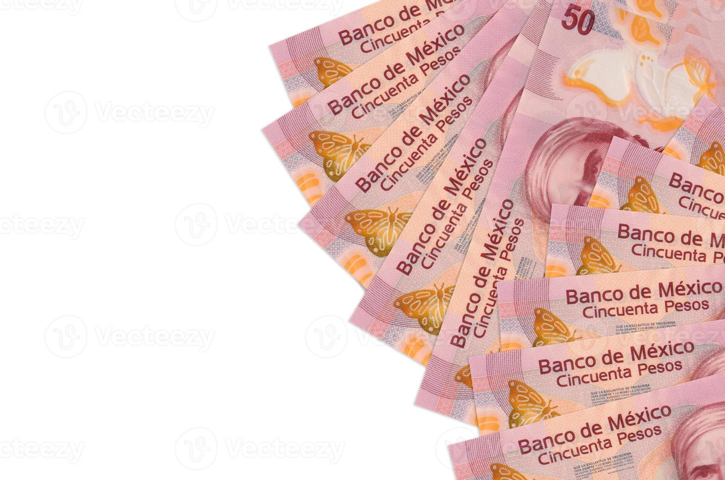 50 messicano pesos fatture bugie isolato su bianca sfondo con copia spazio. ricco vita concettuale sfondo foto