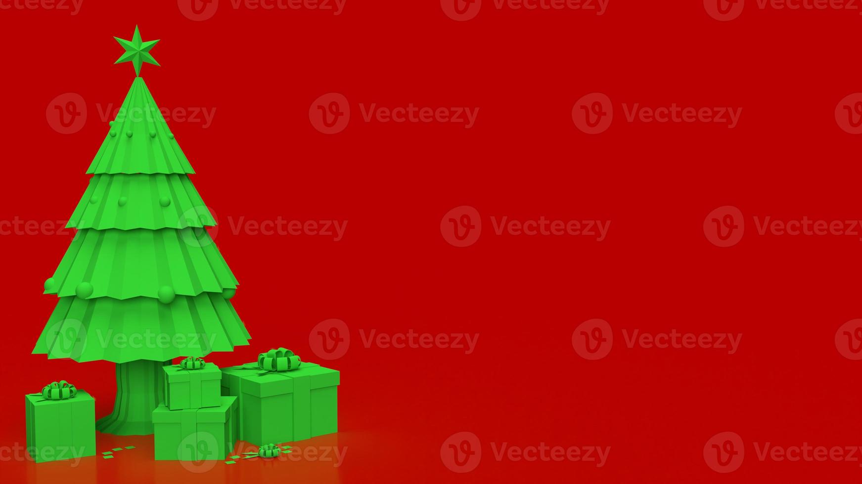 il verde Natale albero su rosso sfondo per vacanza concetto 3d interpretazione foto