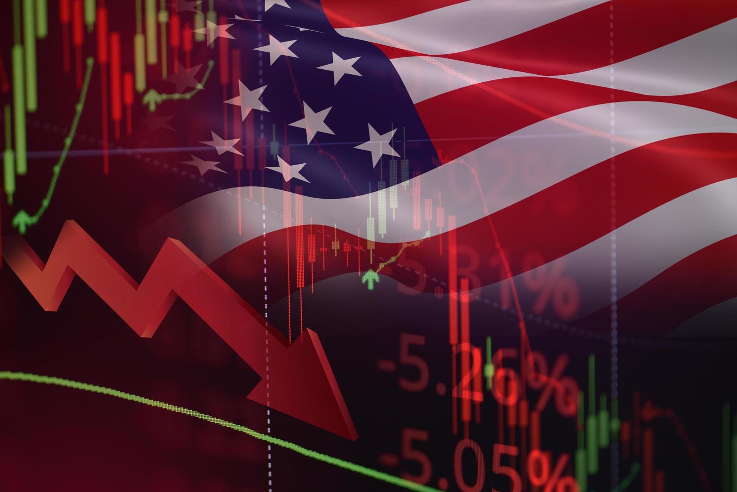 Stati Uniti d'America. recessione azione mercato scambio perdita commercio grafico analisi investimento indicatore attività commerciale grafico grafici di finanziario crisi azione schianto rosso prezzo grafico autunno i soldi economico mondo finanziario foto