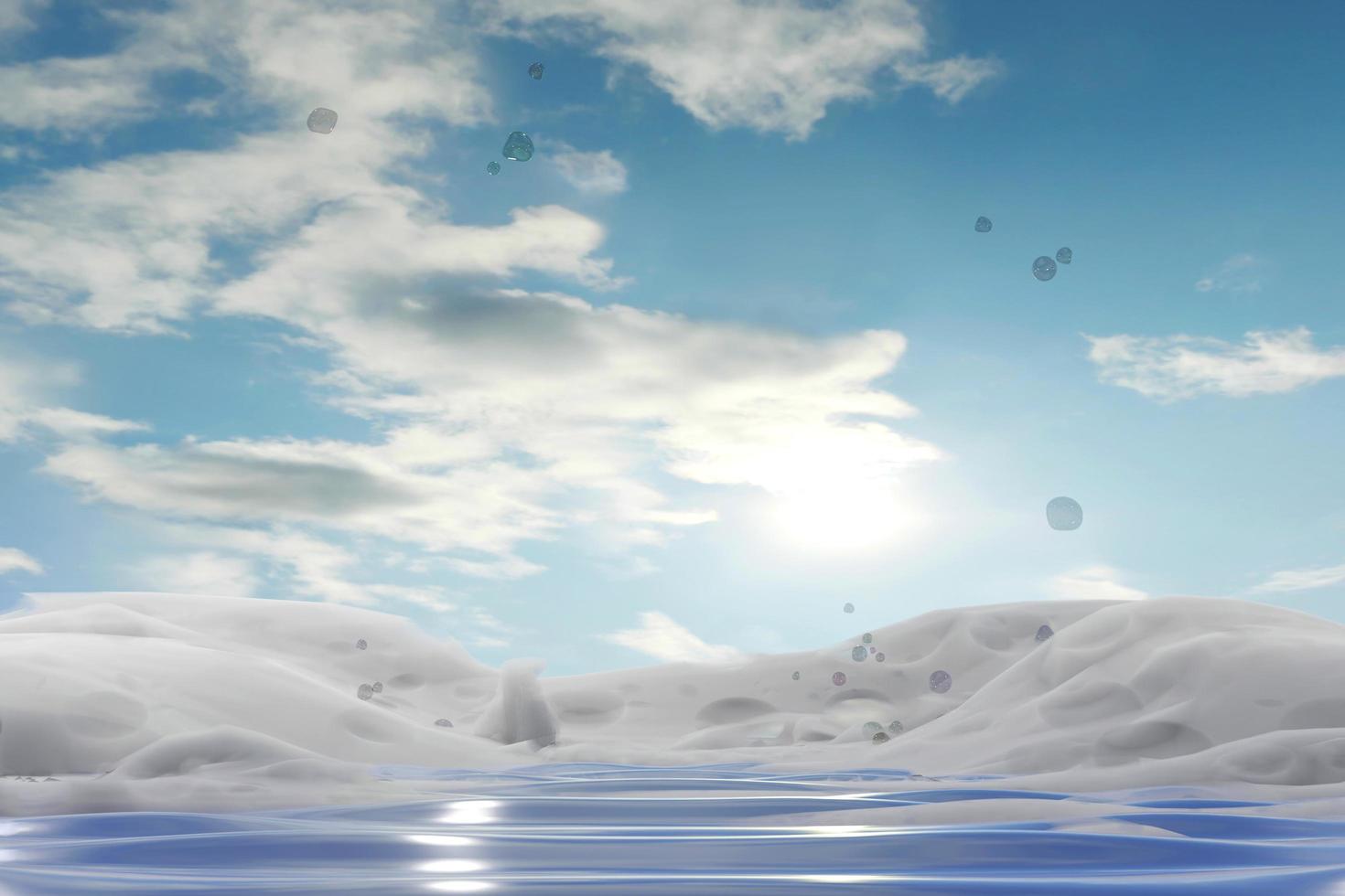 realistico acqua schiuma sfondo 3d bolla e cielo vuoto Prodotto posizionamento per Schermo scena presentazione foto