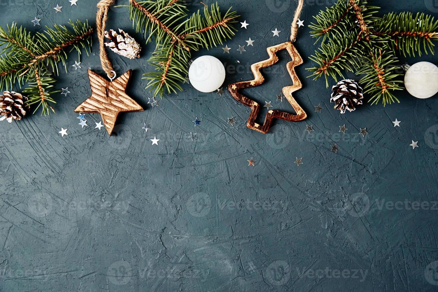 Natale decorazioni su buio sfondo, superiore Visualizza foto