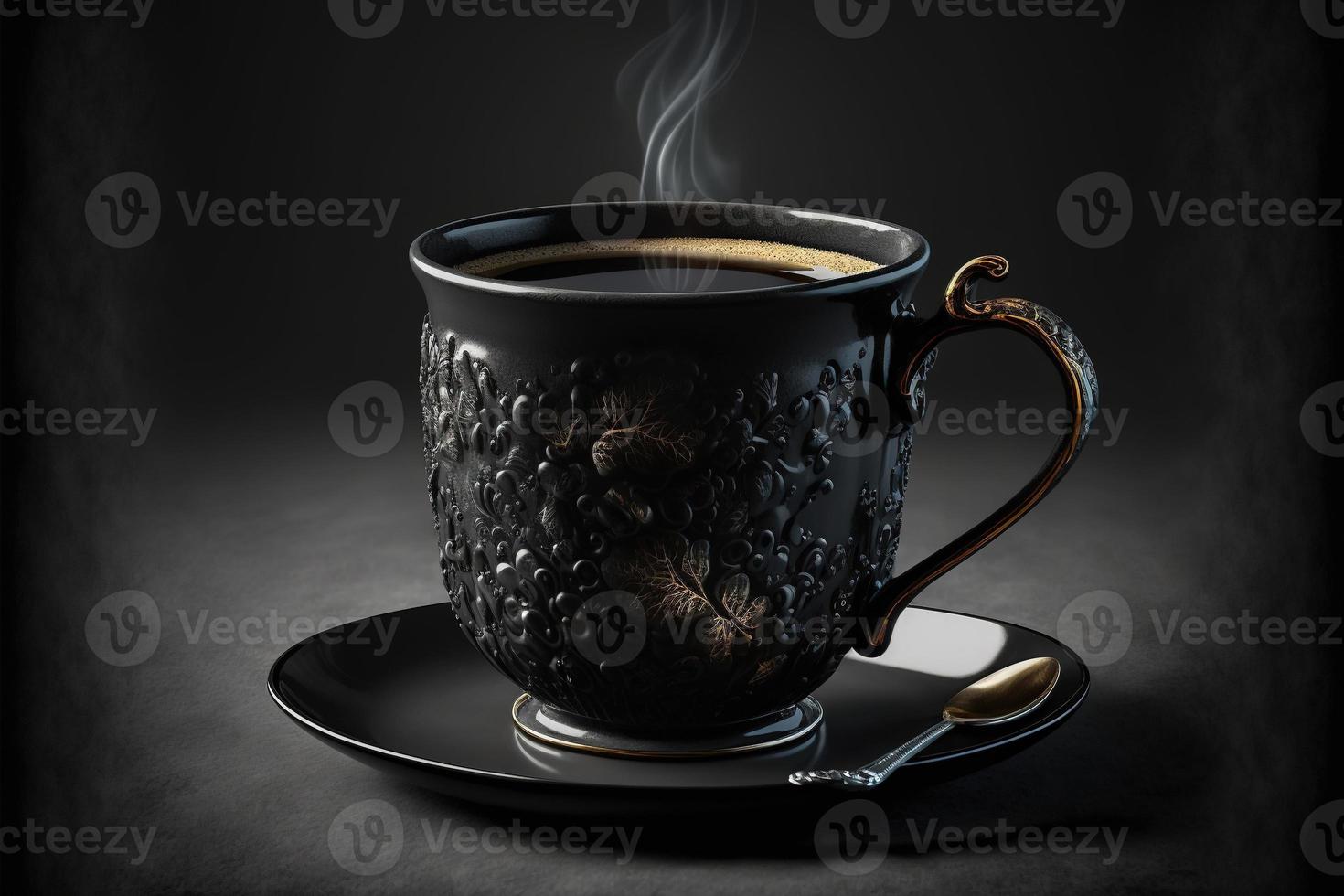 il Perfetto caffè nel un' nero caffè boccale contro un' carbone sfondo foto