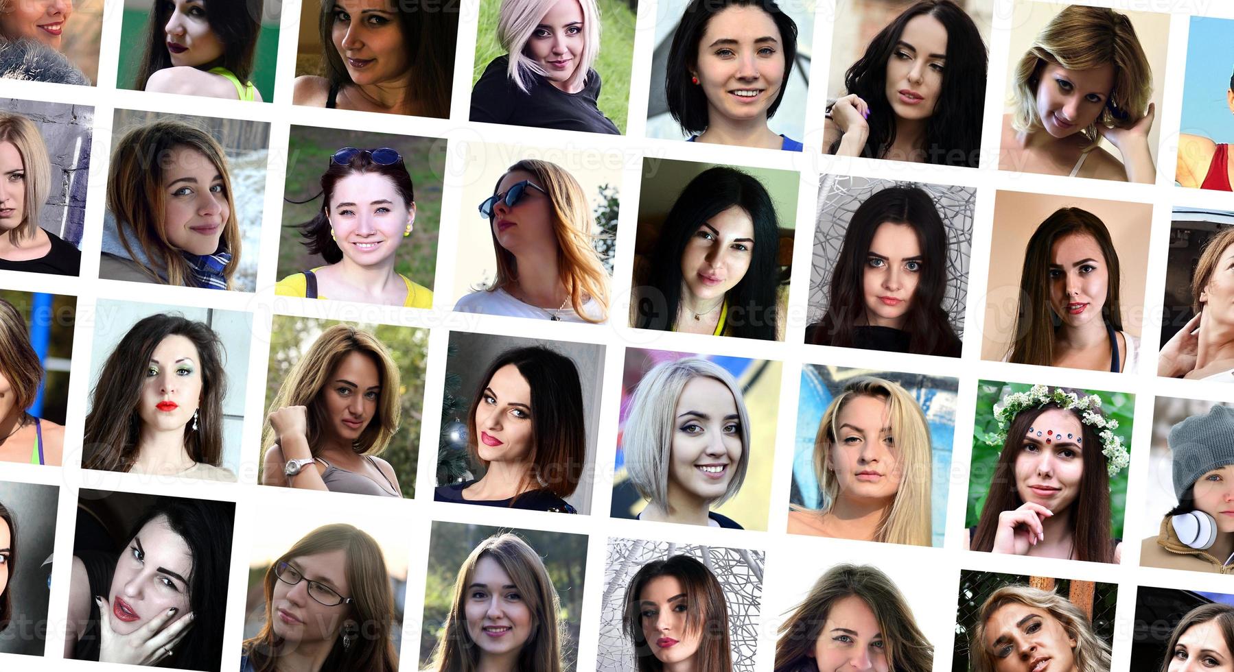 collage gruppo ritratti di giovane caucasico ragazze per sociale media foto