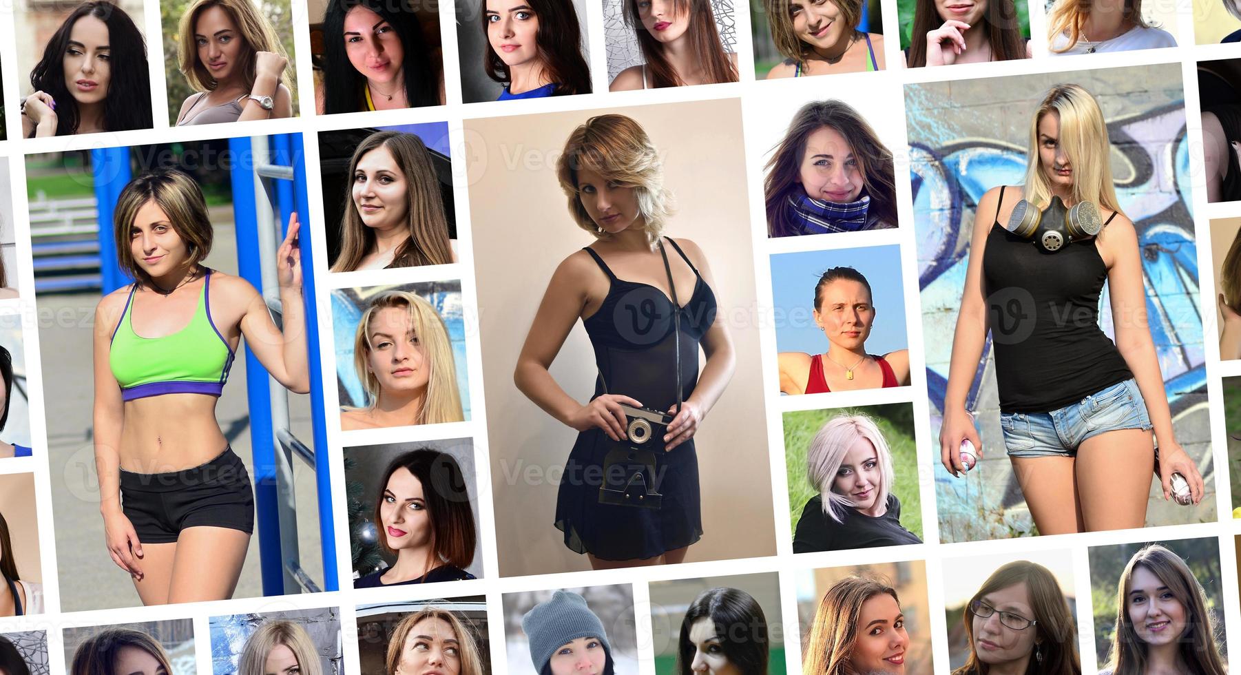 collage gruppo ritratti di giovane caucasico ragazze per sociale media foto