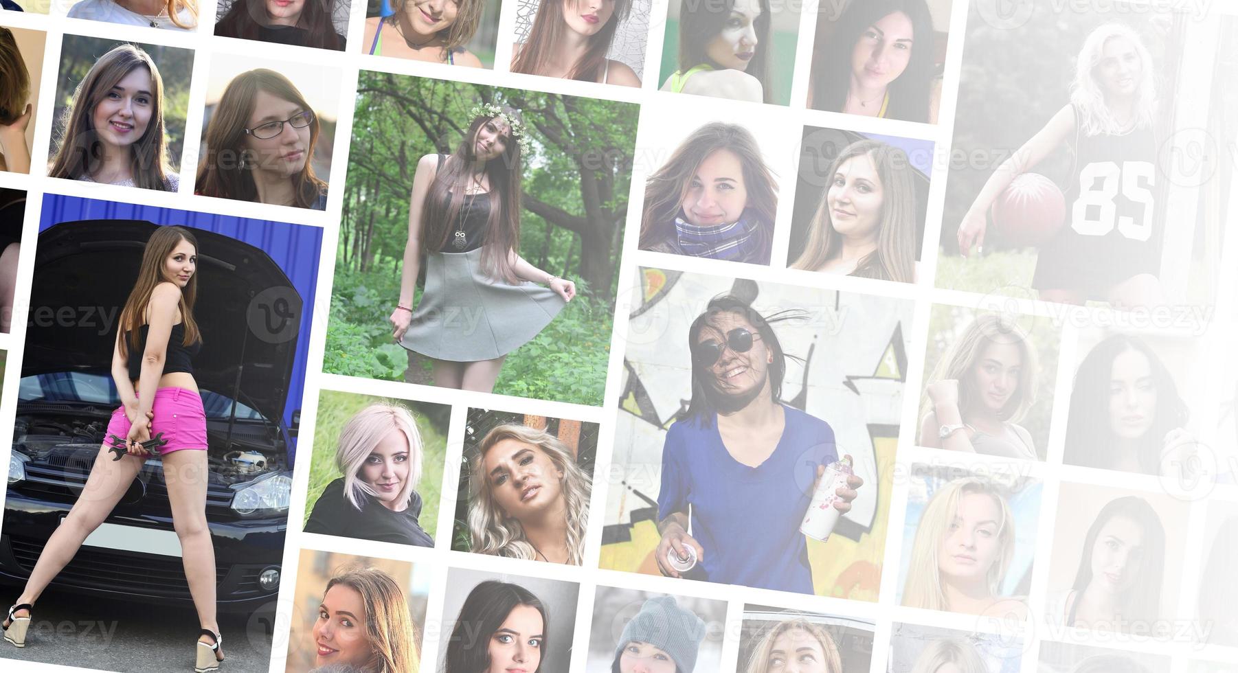 collage gruppo ritratti di giovane caucasico ragazze per sociale media foto