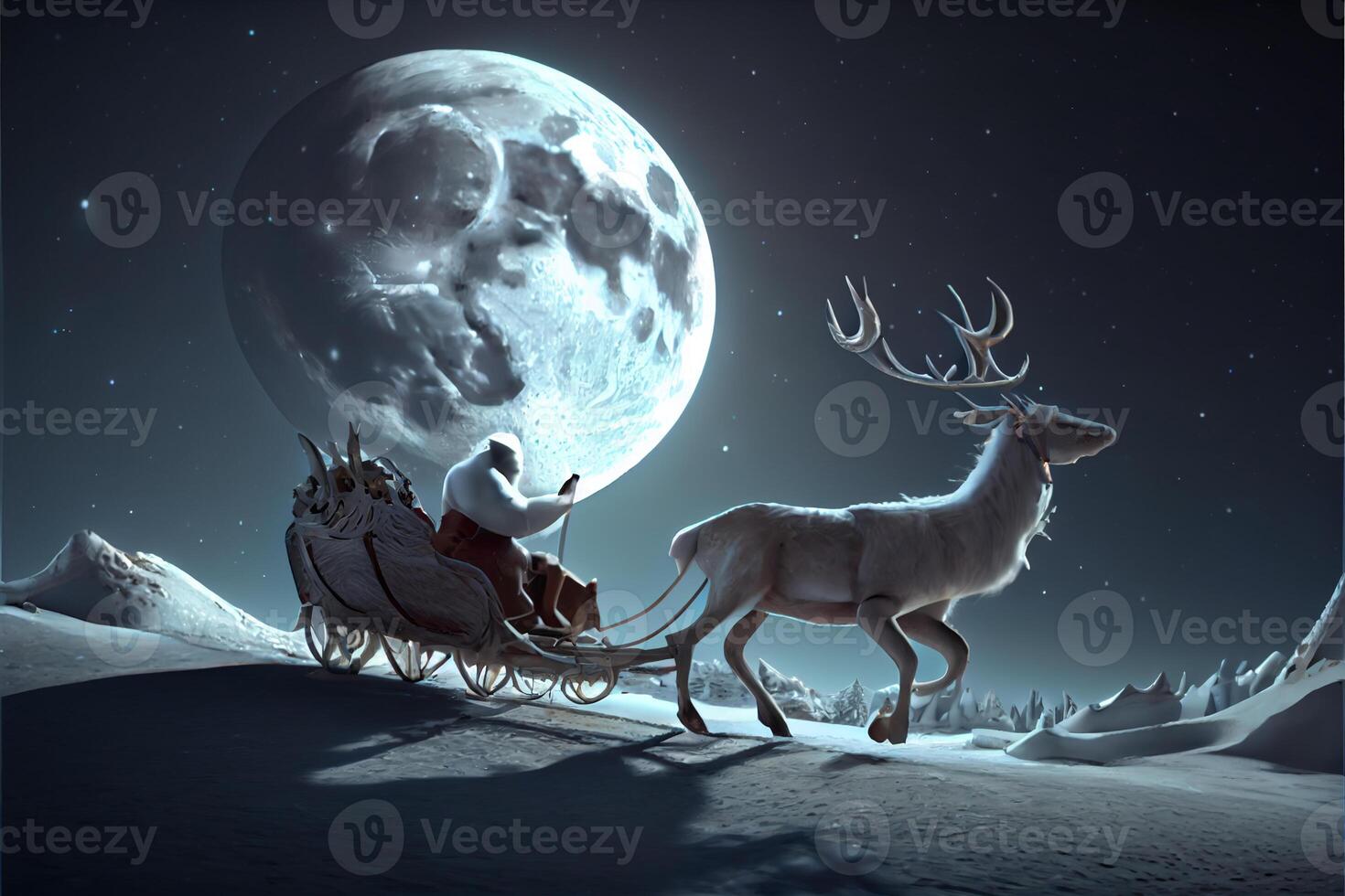 Santa Claus equitazione un' cervo nel un' slitta, cartone animato 3d allegro Natale foto