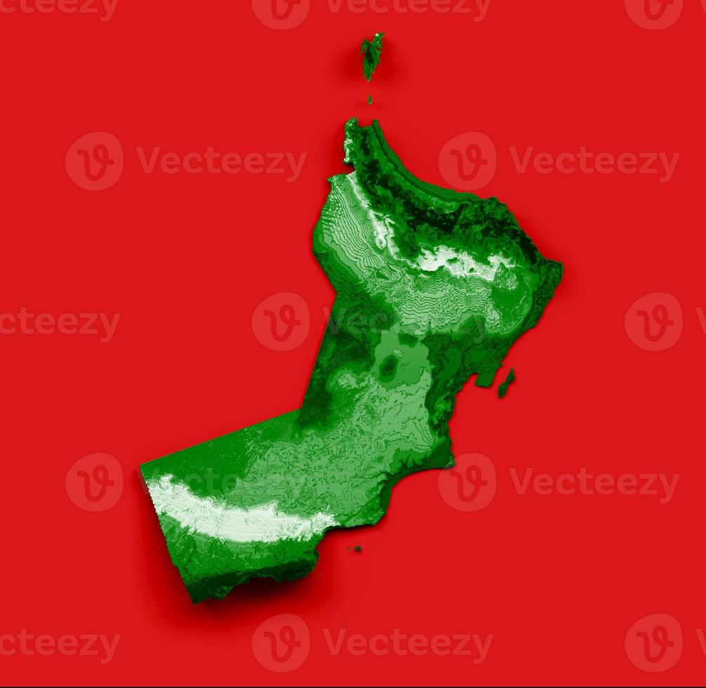 Oman carta geografica con il bandiera colori blu e rosso ombroso sollievo carta geografica 3d illustrazione foto
