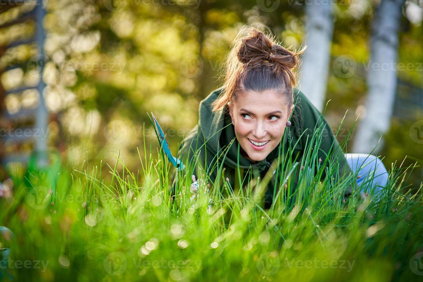 immagine di donna Lavorando con utensili nel il giardino foto