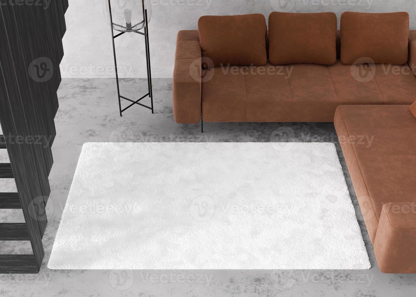 finto su per tappeto. interno nel minimalista, contemporaneo stile. superiore Visualizza. spazio per il tuo tappeto o tappeto design. moderno modello. 3d resa. foto