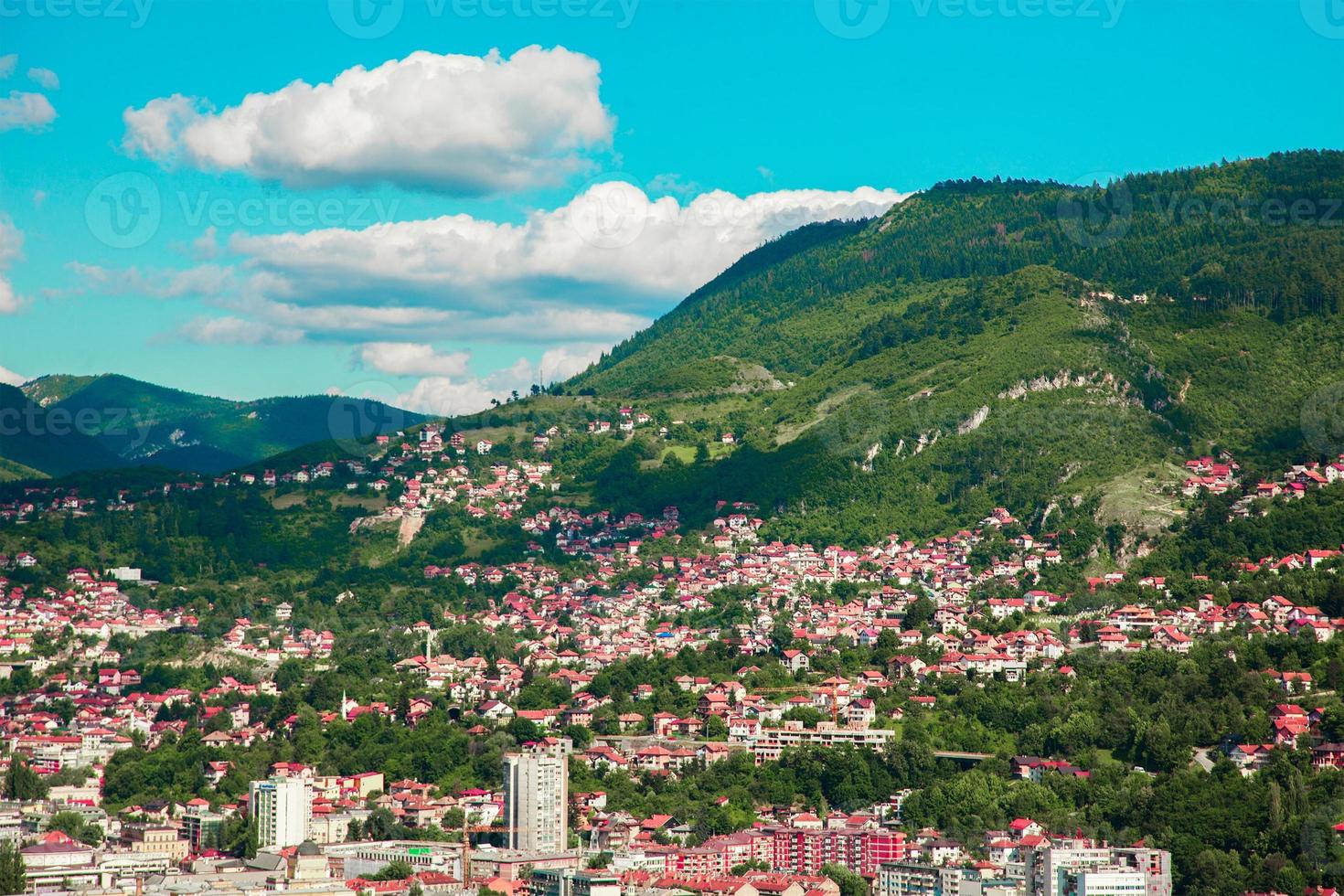 montagna verde paesaggio con case foto