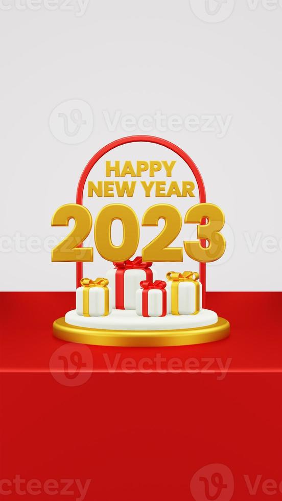 contento nuovo anno 2023 3d rendere composizione con ornamento per evento promozione sociale media e atterraggio pagina foto