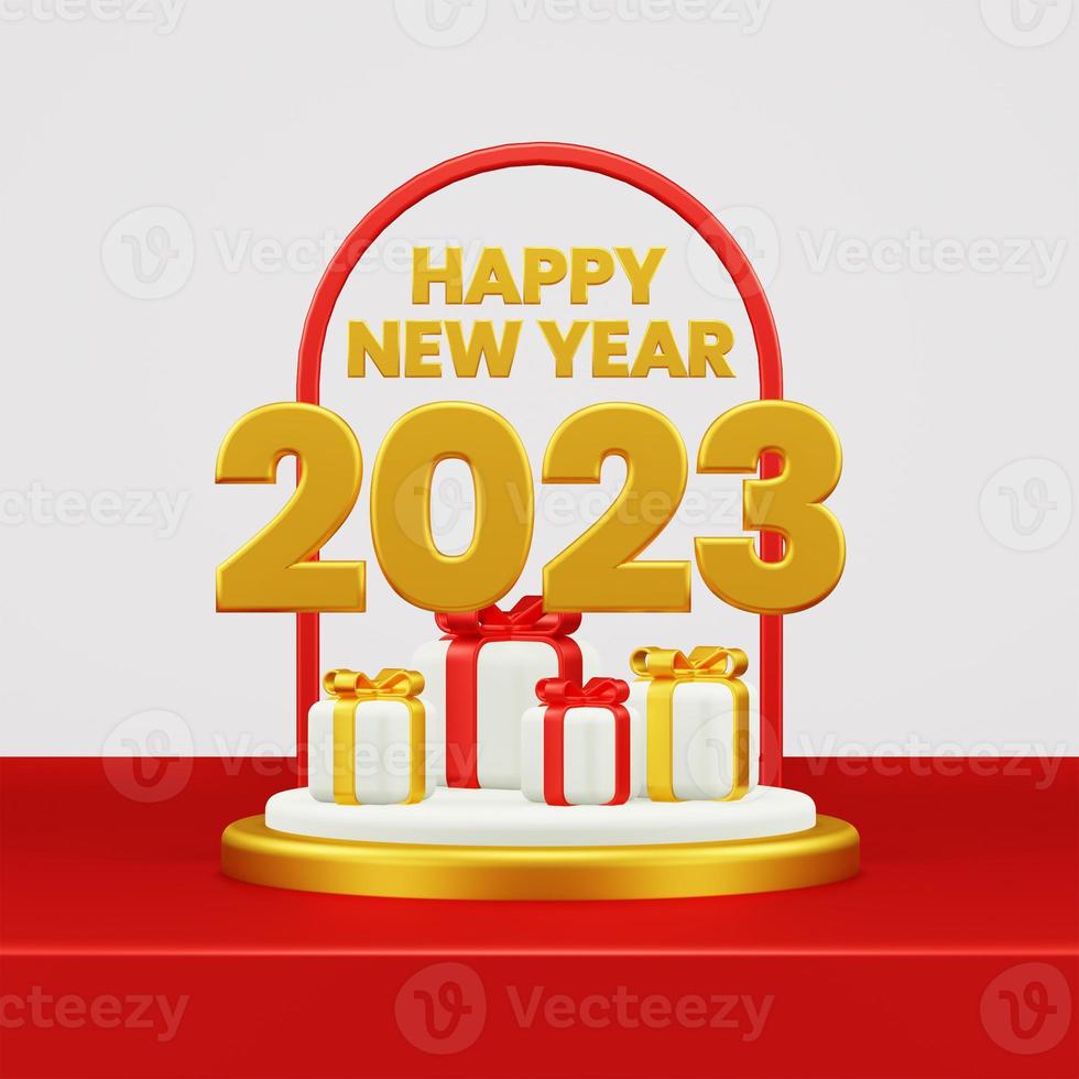 contento nuovo anno 2023 3d rendere composizione con ornamento per evento promozione sociale media e atterraggio pagina foto