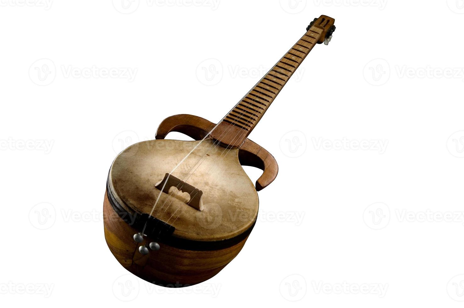 un antico asiatico a corda musicale strumento su un' bianca sfondo foto