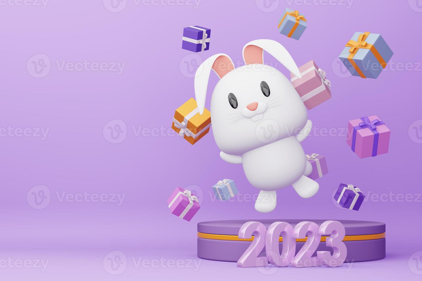 contento nuovo anno 2023, anno di il coniglio, 3d interpretazione foto