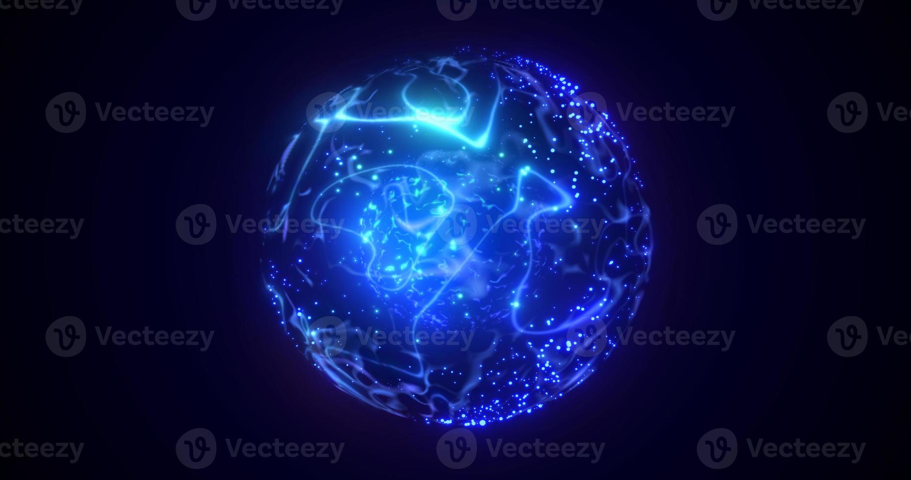 un' il giro blu pianeta con un' fuso nucleo nel il centro nel spazio, un' stella sfera con un energia magico luminoso campo a partire dal plasma. astratto sfondo foto