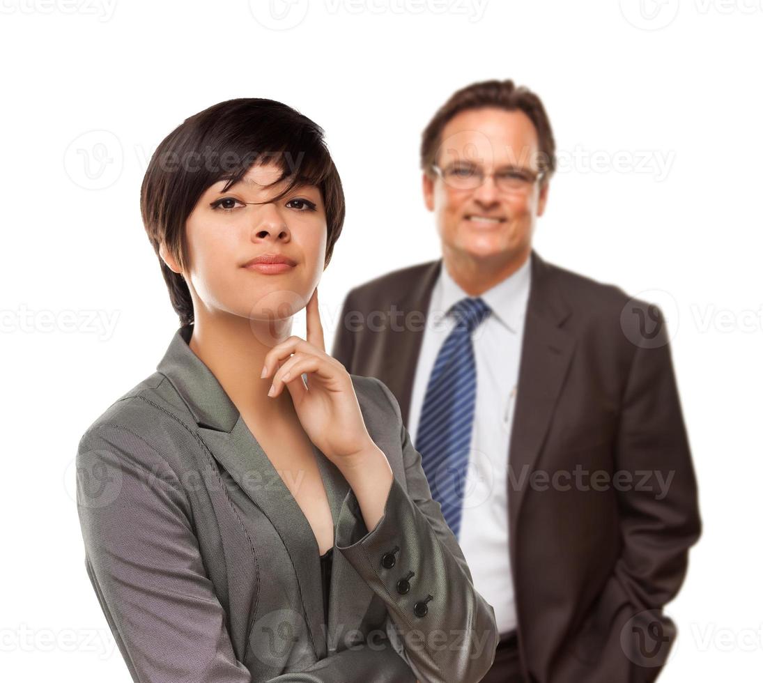attraente donna d'affari e uomo d'affari su bianca foto