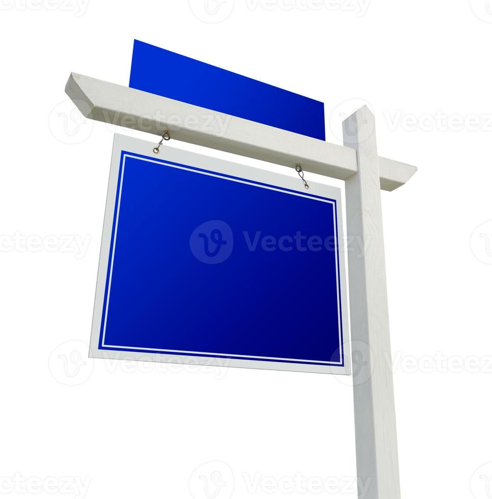 vuoto blu vero tenuta cartello su bianca foto