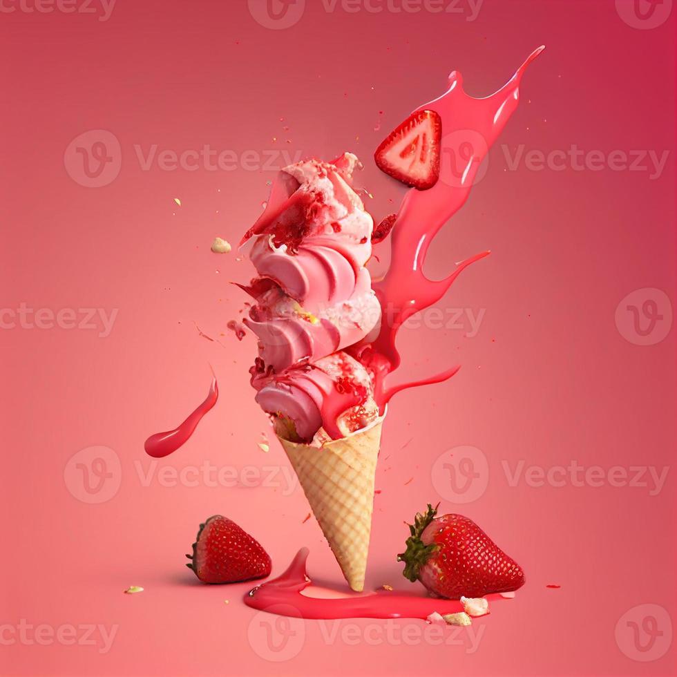 illustrazione di gelato con un' fragola su superiore foto