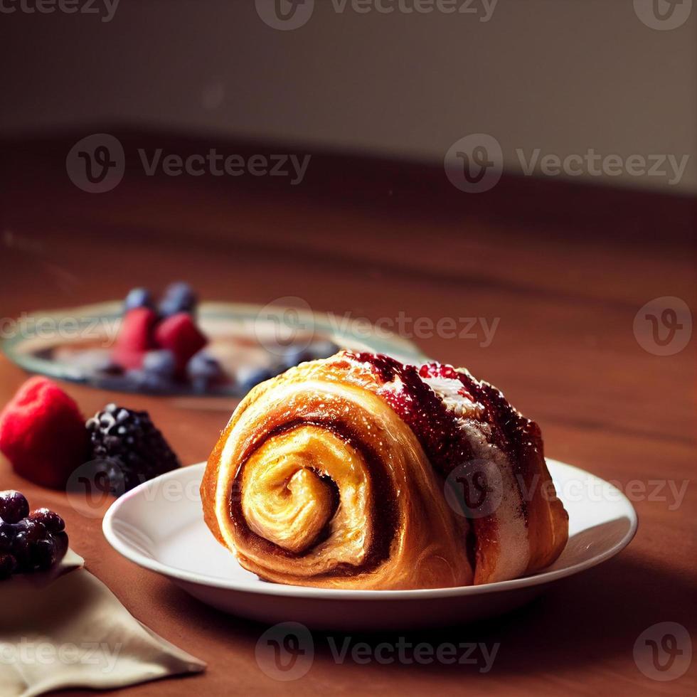 cannella rotolo o cannella ciambella con un' glassatura su superiore foto