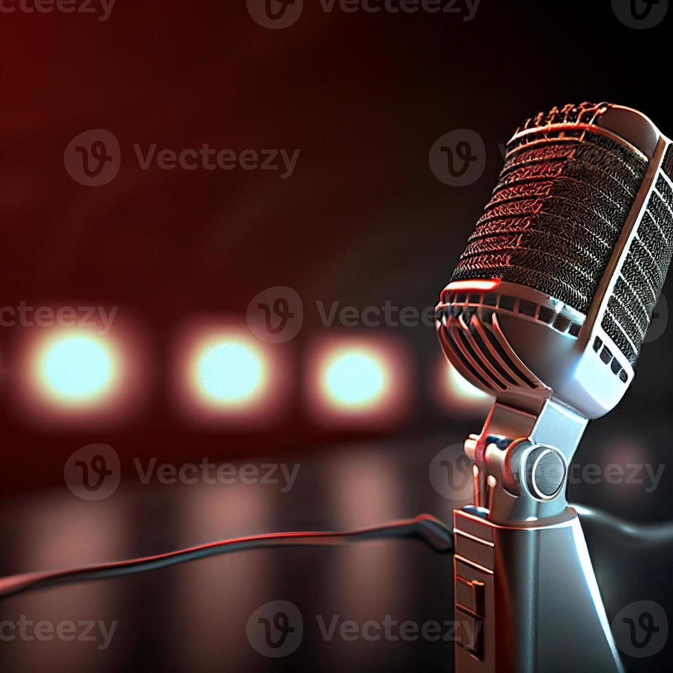 microfono su palcoscenico con un' blu leggero astratto foto