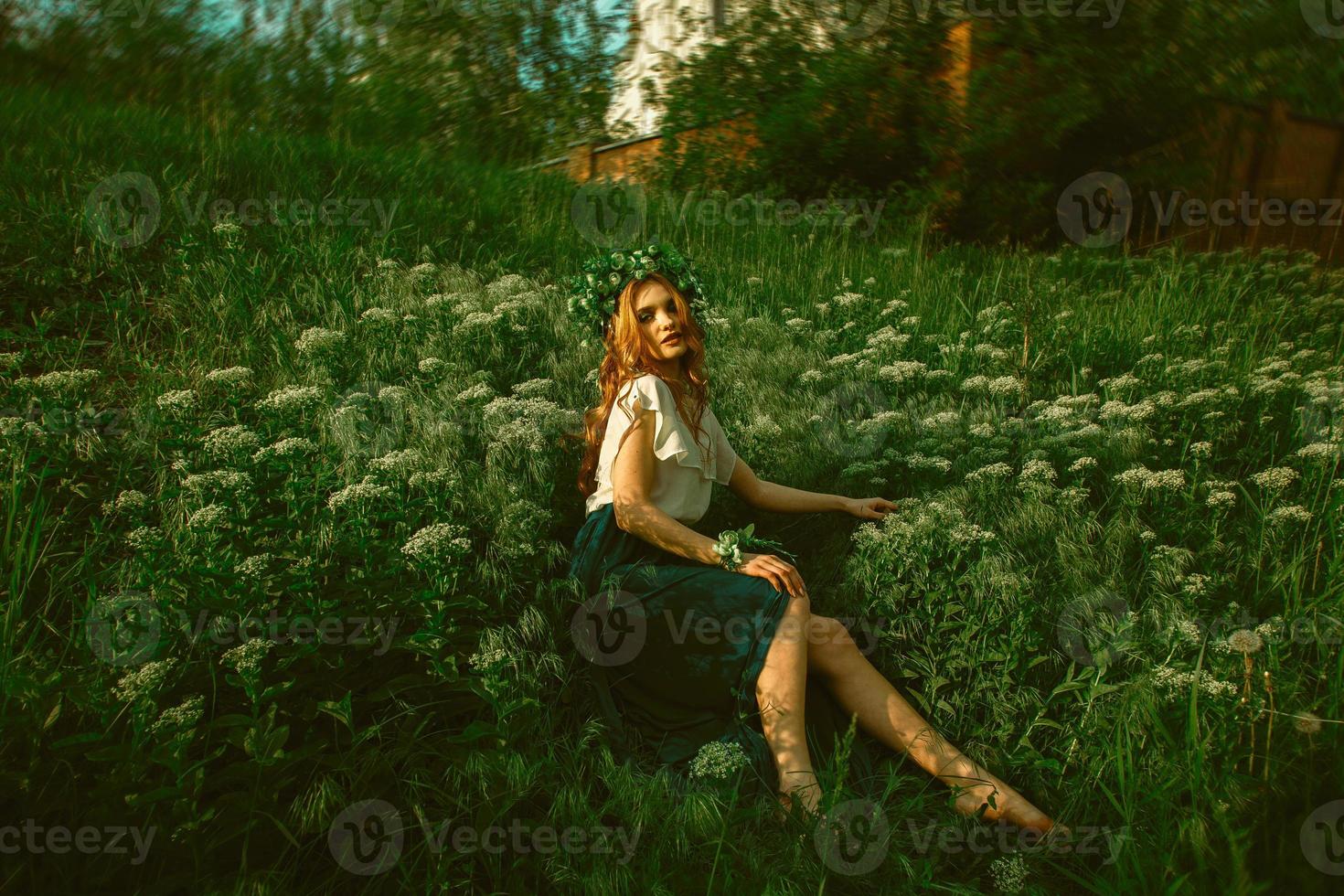 ragazza in posa nel il erba foto