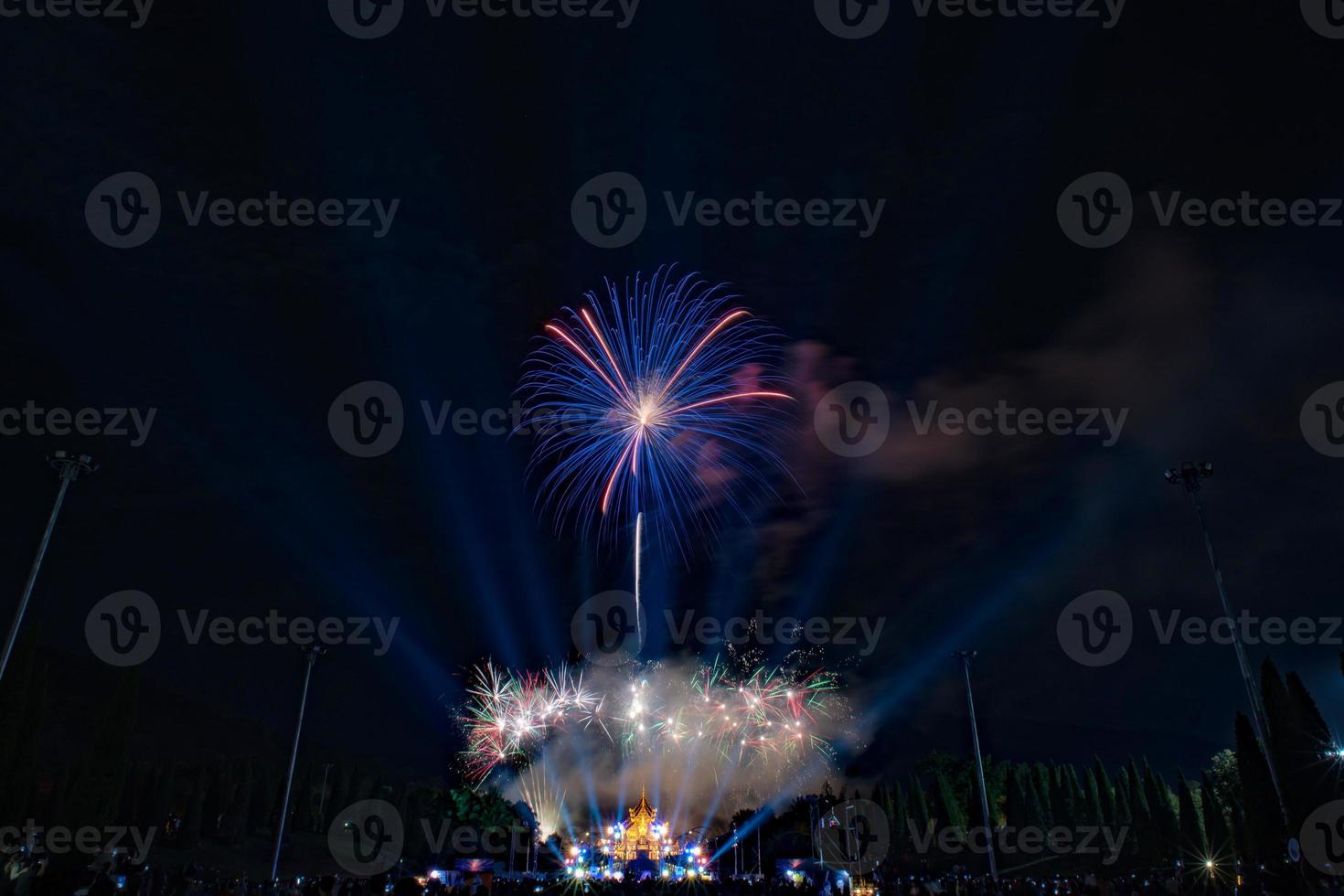 bellissimo fuoco d'artificio notte scena. foto