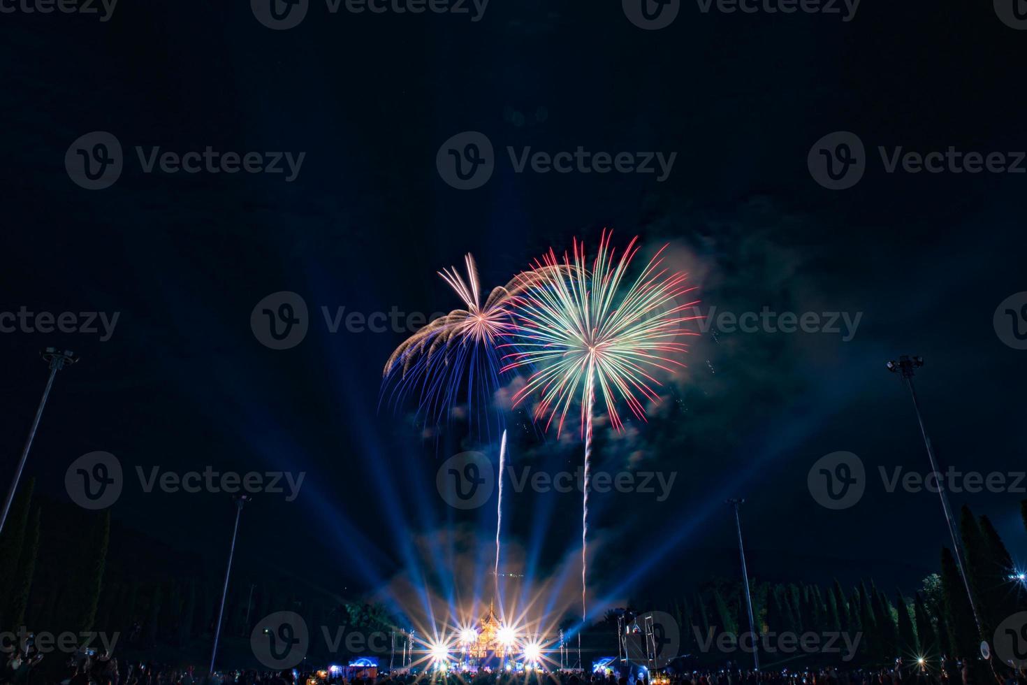 bellissimo fuoco d'artificio notte scena. foto