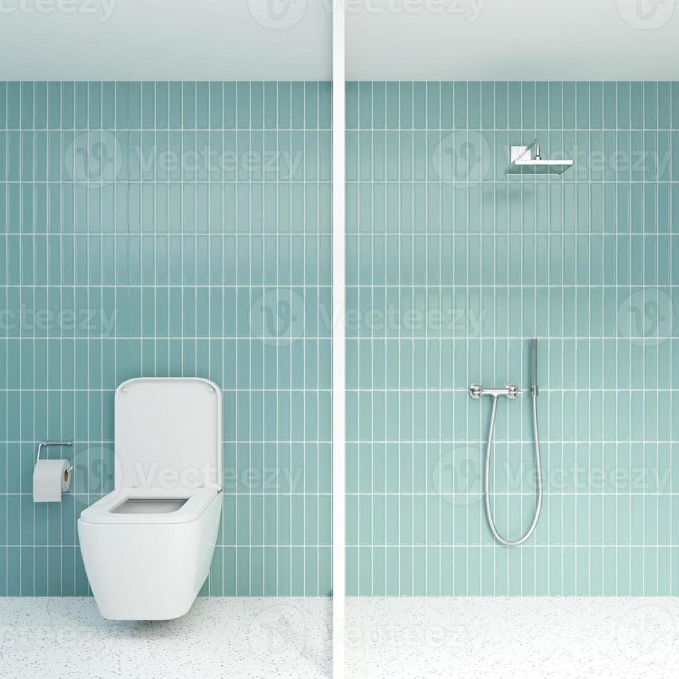3d interpretazione bianca gabinetto ciotola nel verde bagno, bianca gabinetto B foto