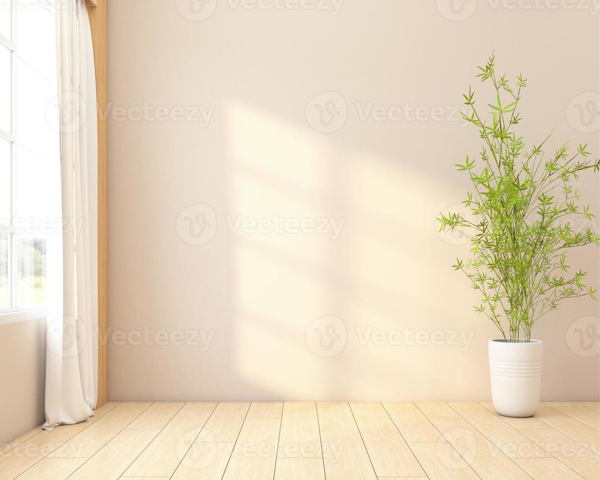 minimalista vuoto camera decorato con legna piano.3d interpretazione foto