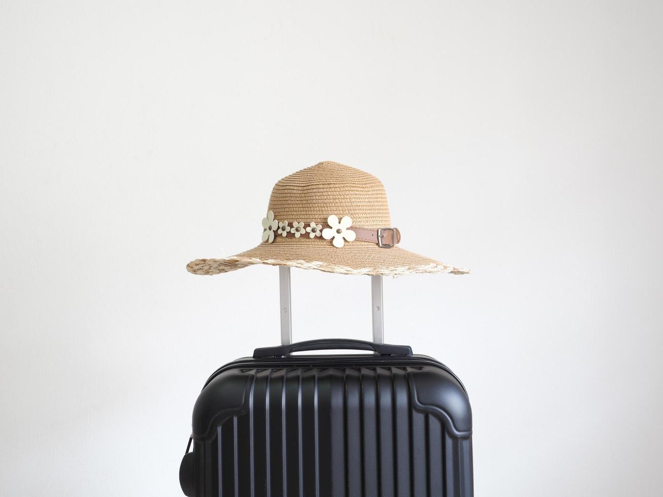 retrò cappello sopra bagaglio nero colore su bianca isolato spazio, vacanza concetto foto