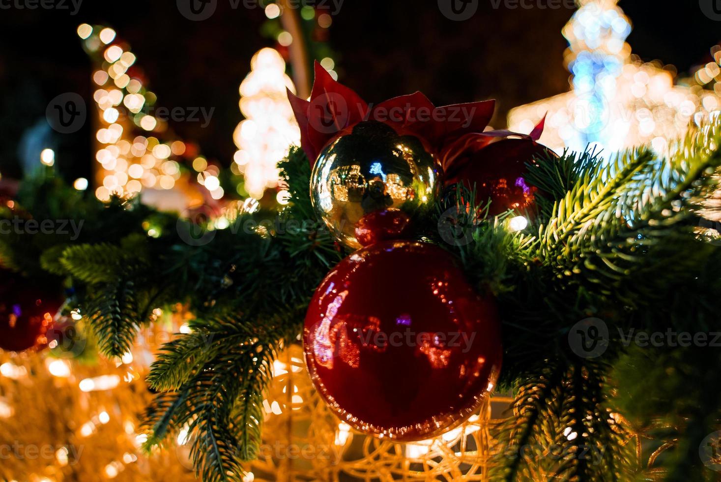 Natale albero decorazione e luci, liscio movimento telecamera con parallasse effetto. foto