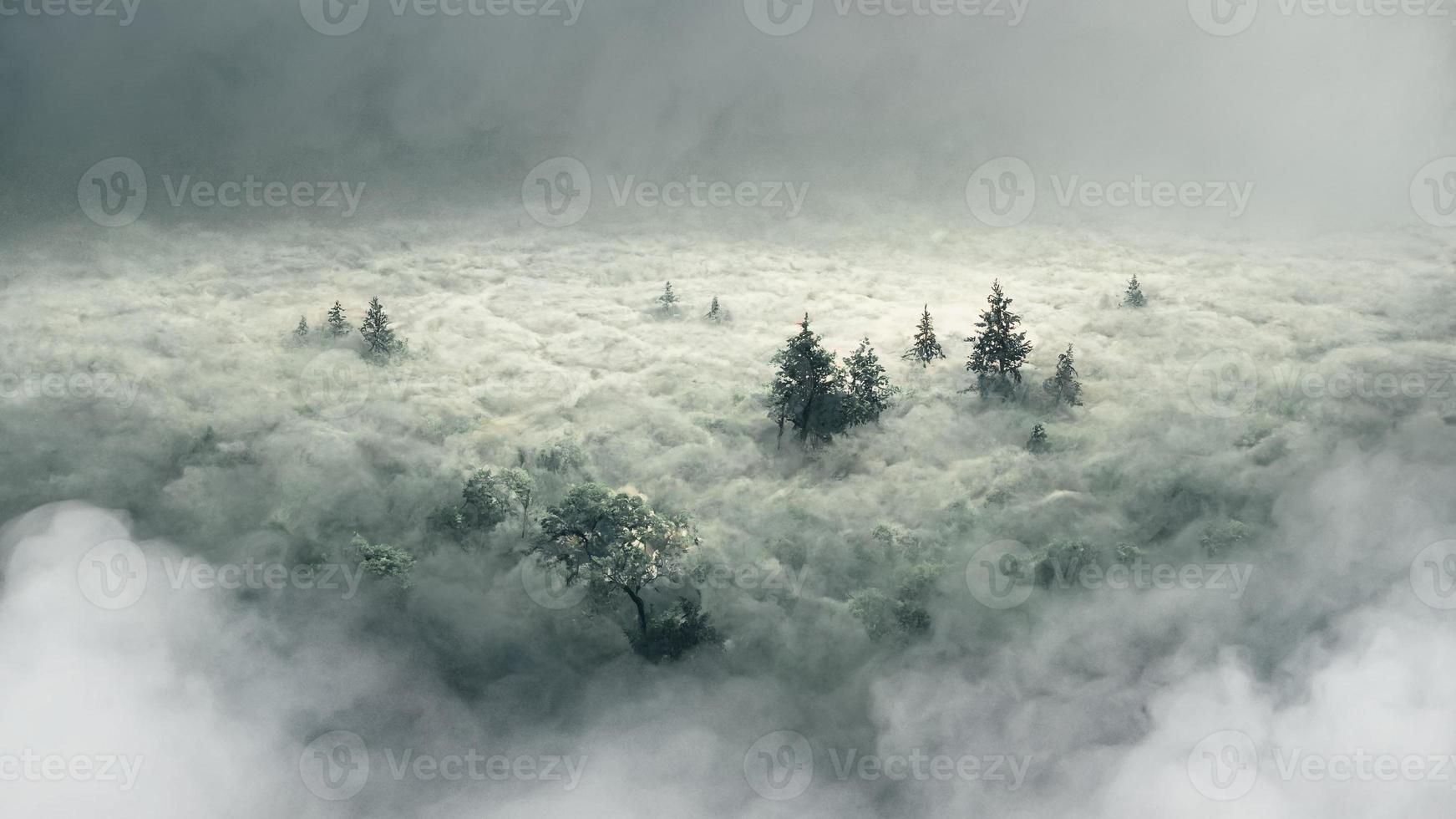 giardino verticale con foglia verde tropicale con nebbia e pioggia, tono scuro foto