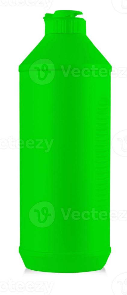 il verde plastica bottiglia con liquido lavanderia detergente foto