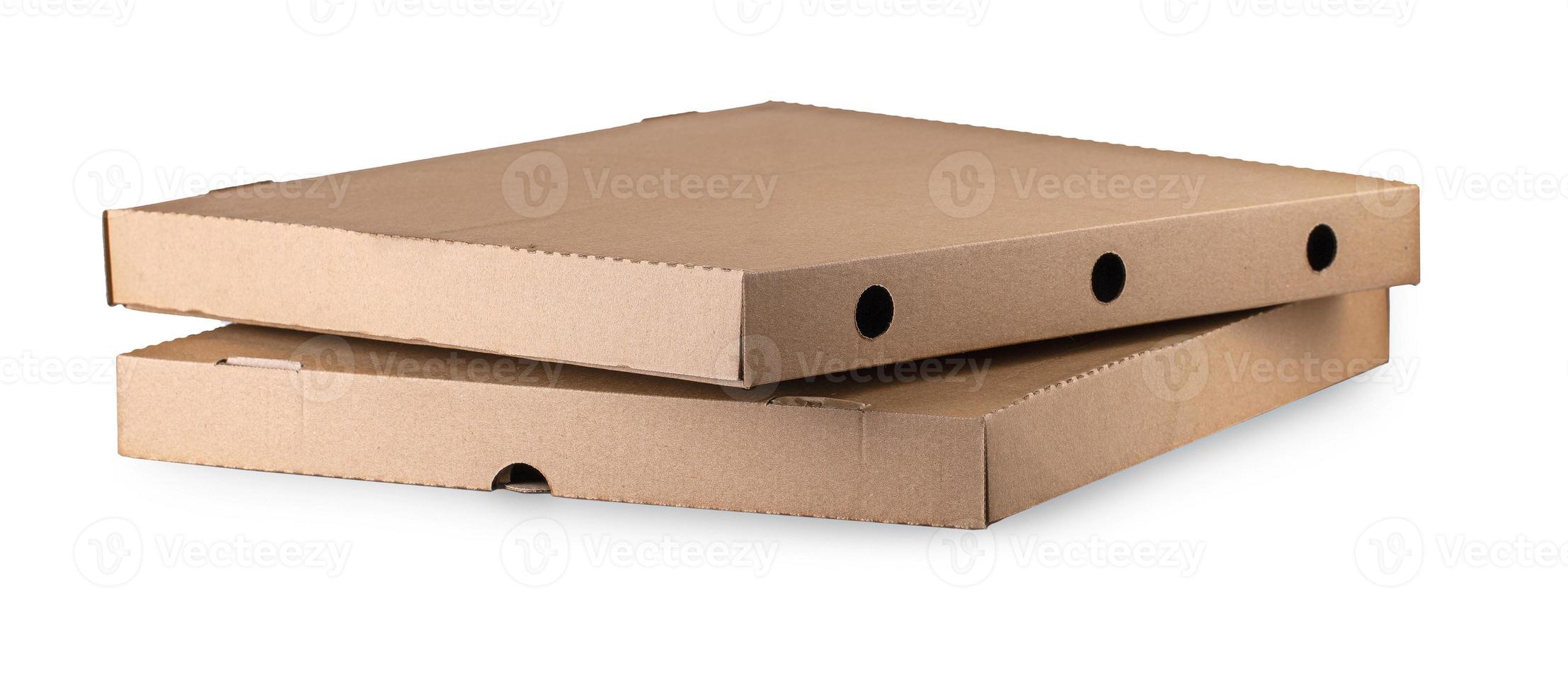 Due vuoto Pizza scatole isolato su bianca sfondo foto