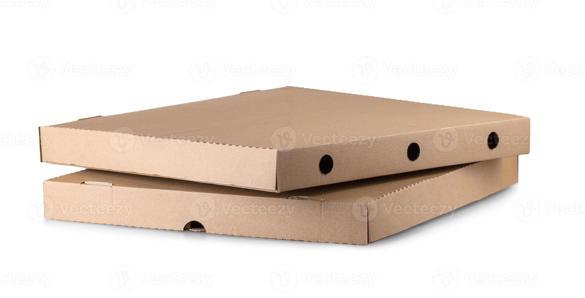 Pizza scatola su bianca sfondo. finto su foto